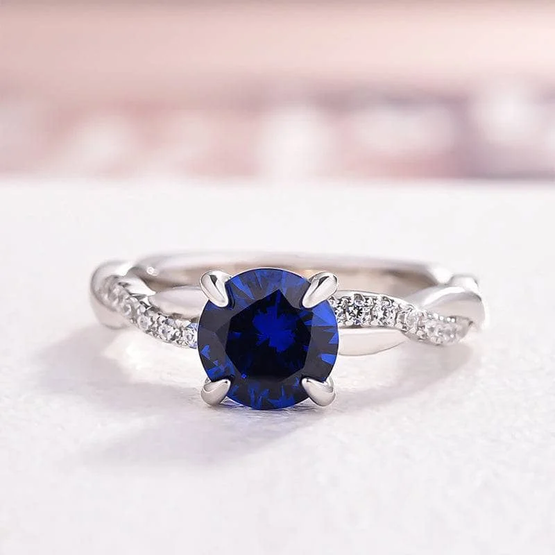 custom engagement rings -Round Cut Blue Simulated Diamond Twist Engagement Ring