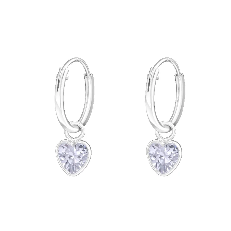 ear cuffs for women -Children's Sterling Silver 'Lavender Crystal Heart' Hoop Earrings