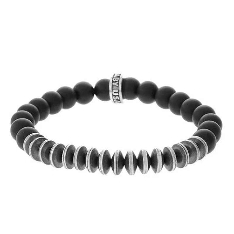 multi-layered bangles for women -8MM Onyx Bracelet With Silver Disc Bead