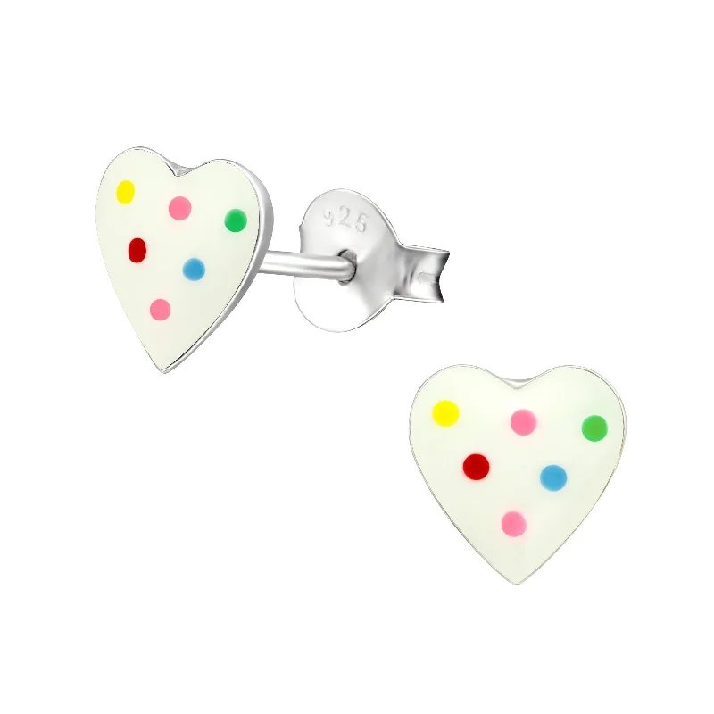 chic drop earrings -Children's Sterling Silver Rainbow Spot Heart Stud Earrings