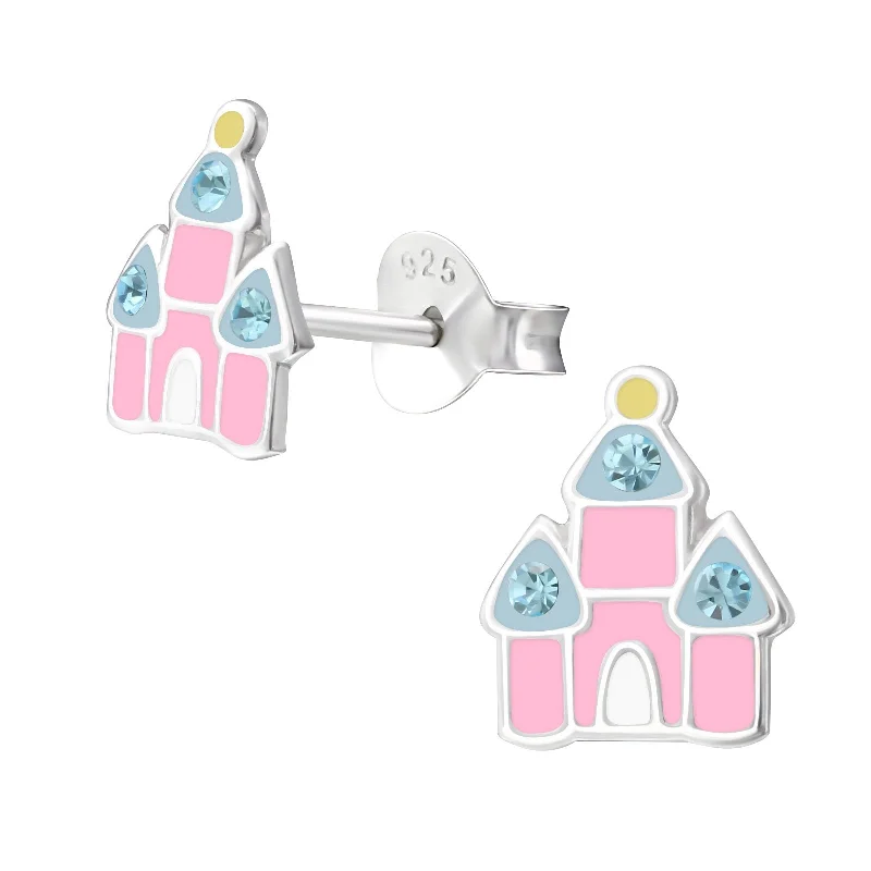 diamond earrings for women -Children's Sterling Silver 'Sparkle Fairy Castle' Stud Earrings