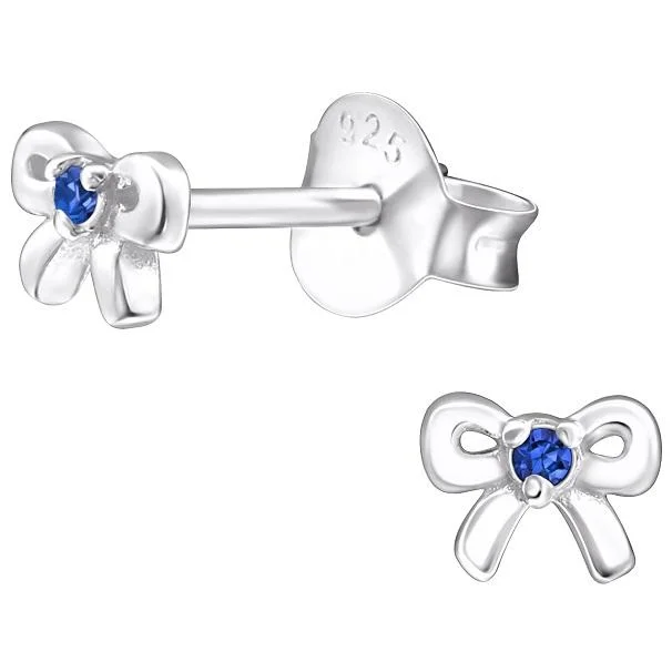 beautiful ear studs -Children's Sterling Silver 'September Birthstone' Bow Stud Earrings