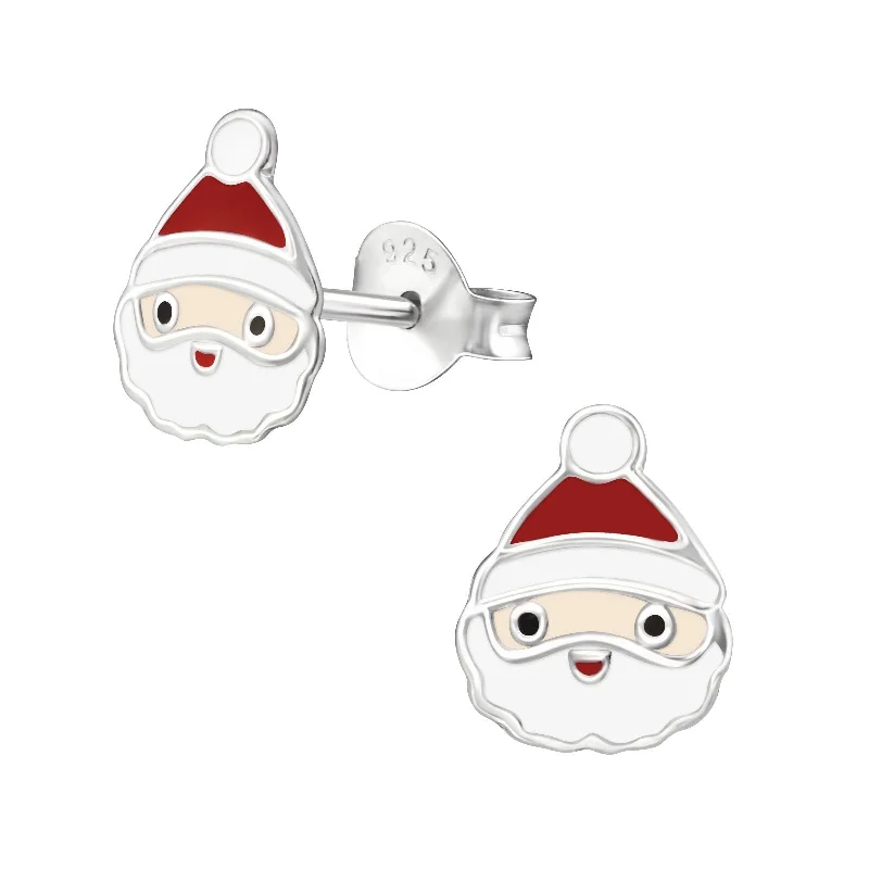 elegant stud earrings -Children's Sterling Silver Christmas Santa Face Stud Earrings