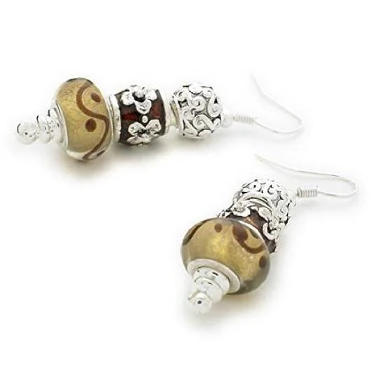 beautiful ear studs -Silver Plated 'Cinnamon Swirl' Bead Charm Earrings