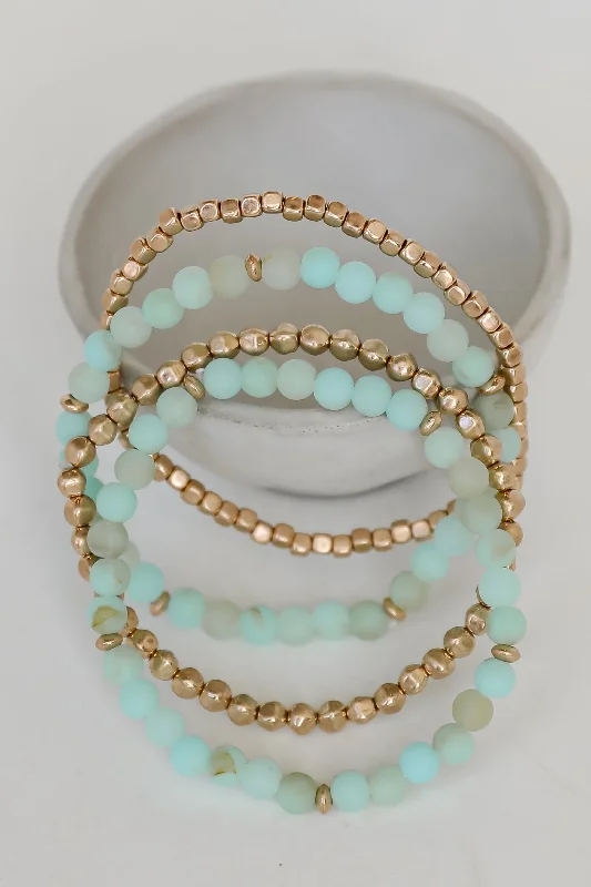 stackable bangles for women -FINAL SALE - Lainey Mint Beaded Bracelet Set