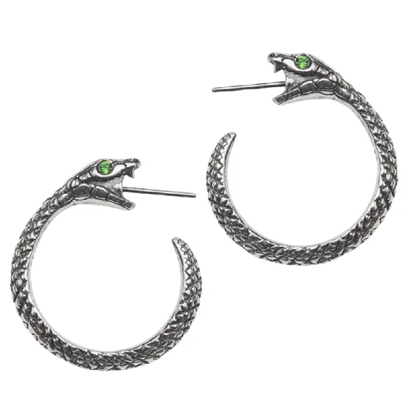 luxury ear cuffs -The Sophia Serpent Green Crystal Snake Earrings by Alchemy Gothic