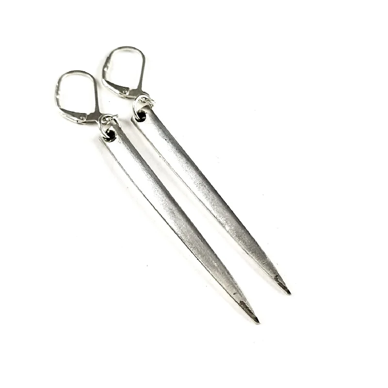 personalized earrings for women -Long Fork Tine Dangle Earrings