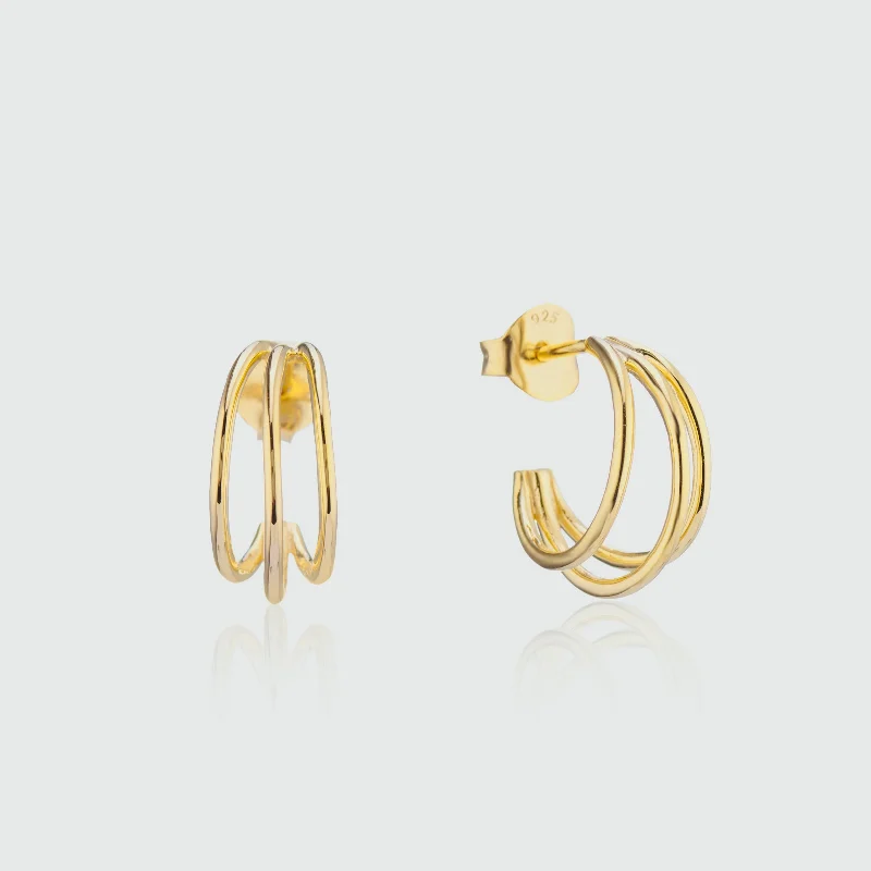 cute hoop earrings for women -Cordoba Triple Gold Vermeil Hoop Earrings