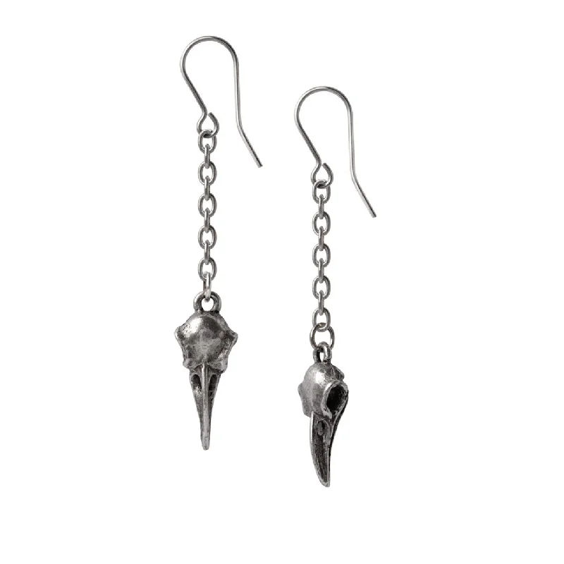 chic drop earrings -Rabenschadel Schlenker Raven Skull Dangle Earrings by Alchemy Gothic