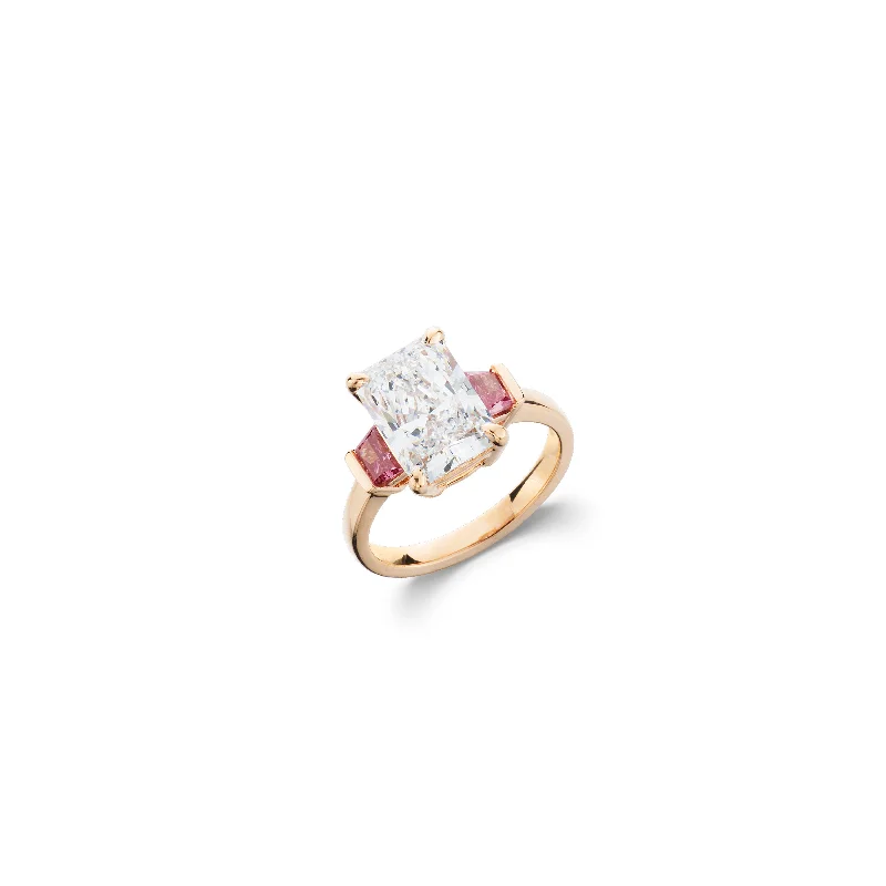 chic solitaire rings -Radiant 3 Stone Diamond Ring 4 2/3 Ct. T.W. IGI Certified in 18K Rose Gold