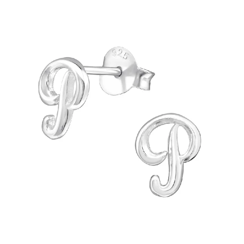 luxurious pearl earrings -Children's Sterling Silver 'Letter P' Stud Earrings