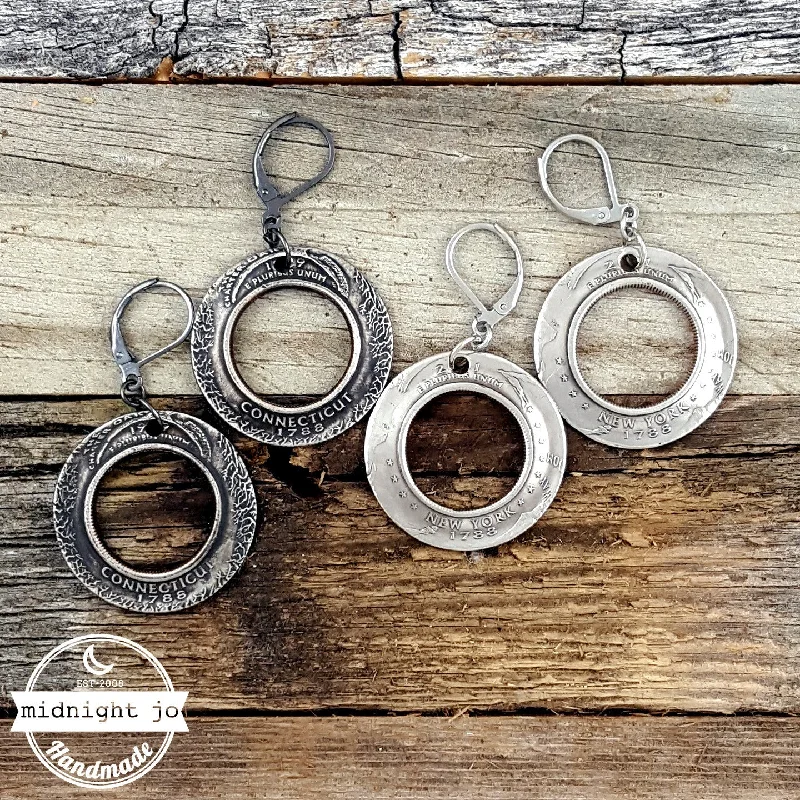 beautiful silver hoop earrings -State Quarter Inside Out Coin Earrings