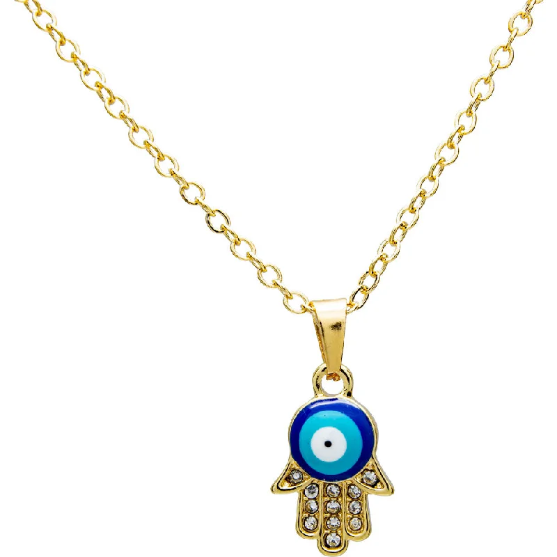 heart-shaped necklaces for women -Evil Eye Protection Necklace - Fatima Hand with Gems - Gold