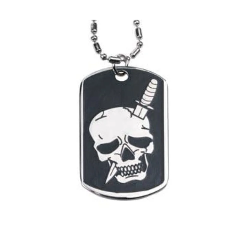 chic layerable necklaces -Dagger Skull Dog Tag Necklace