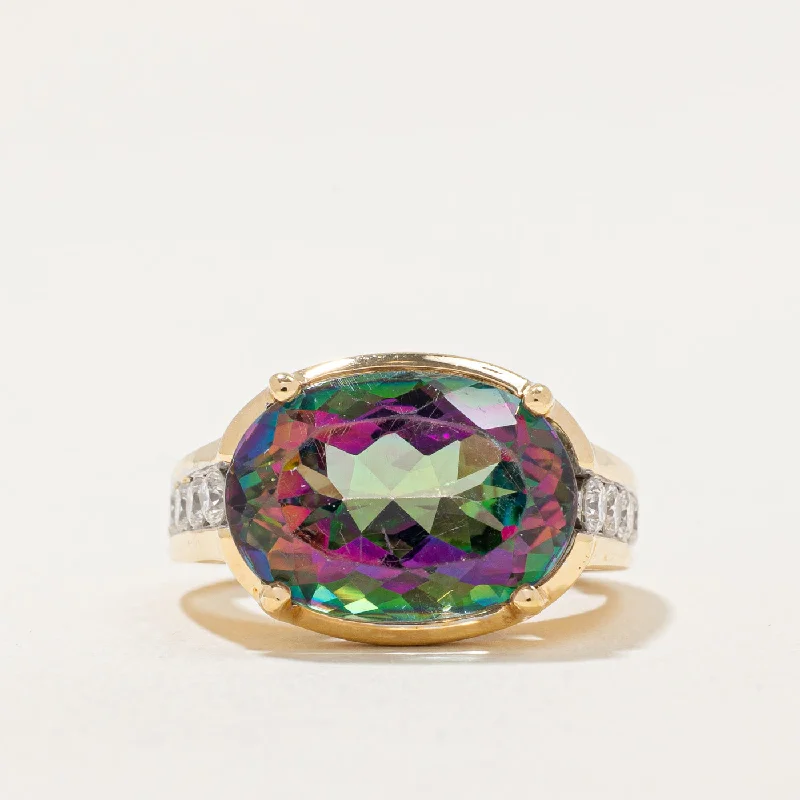 stackable rings with gemstones -Mystic Topaz & Diamond Cocktail Ring | 7.00ct, 0.40ctw | SZ 4 |