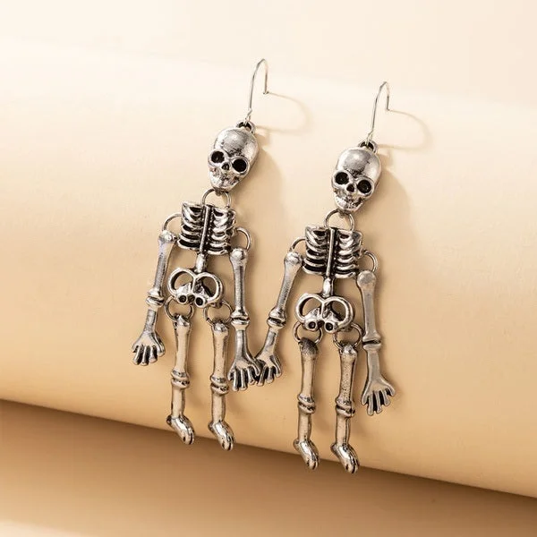 trendy gemstone earrings -Adult's Halloween Skeleton with Movable Body Parts Drop Earrings