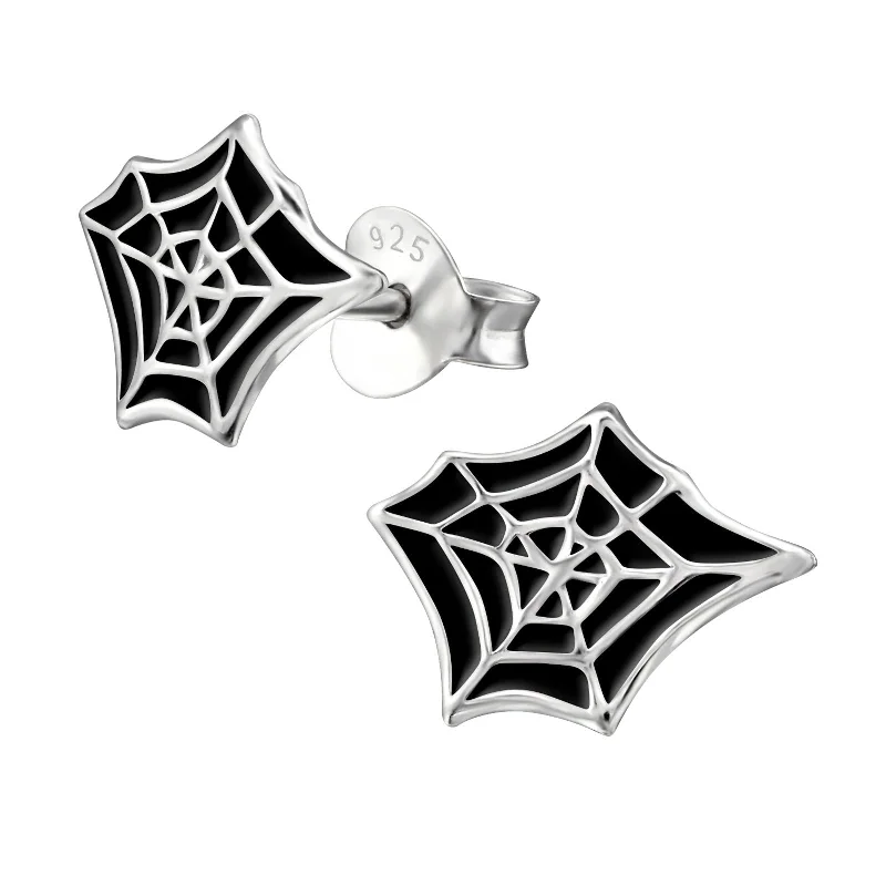 modern drop earrings -Children's Sterling Silver Halloween 'Spider's Web' Stud Earrings