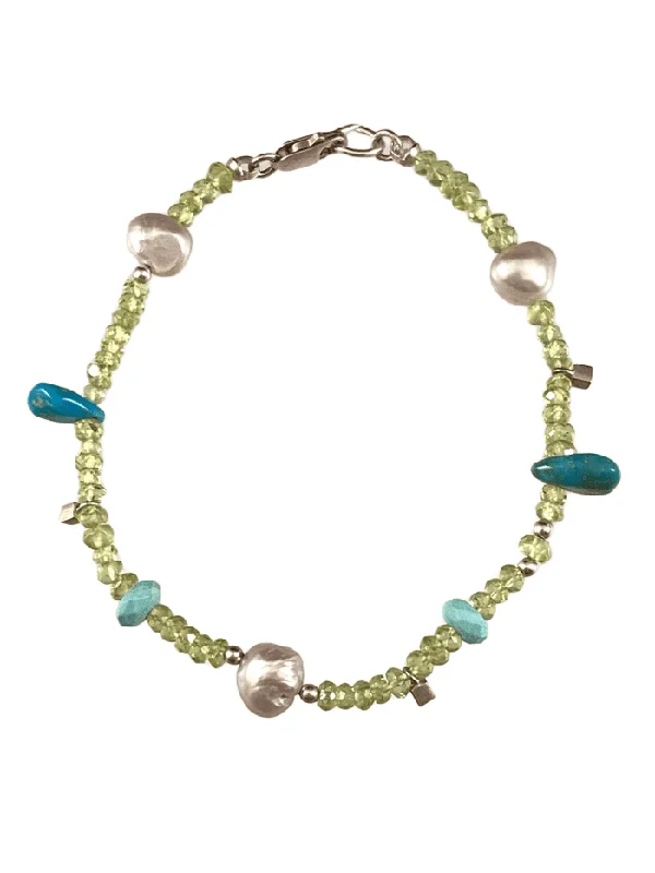 women’s bracelet sets -Peridot Pearl & Turquoise Mixed Gemstone Bracelet