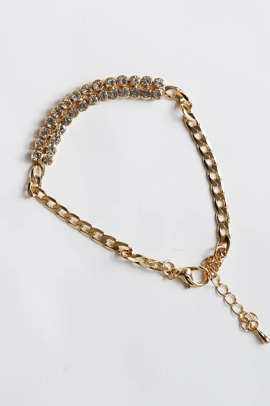 dainty bracelets for women -FINAL SALE - Aria Gold Rhinestone Chain Bracelet