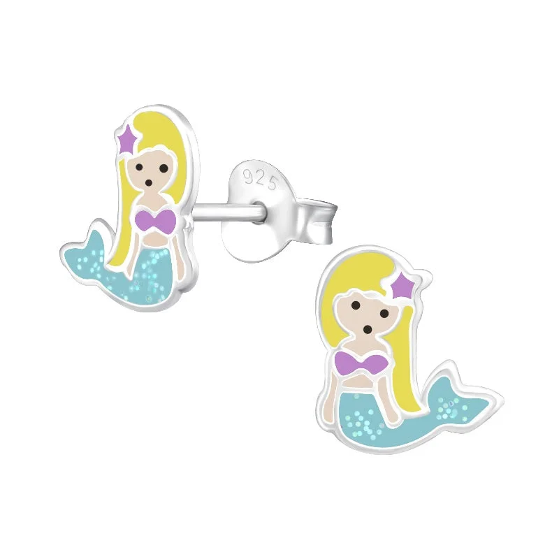 cubic zirconia earrings -Children's Sterling Silver 'Beautiful Mermaid' Stud Earrings