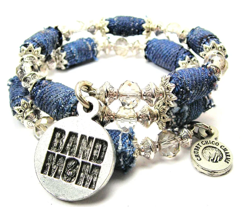 gemstone bangles for casual wear -Band Mom Blue Jean Beaded Wrap Bracelet