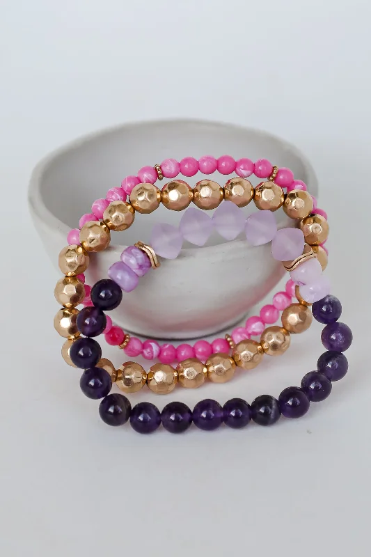 stylish cuff bracelets for women -FINAL SALE - Eloise Purple Beaded Bracelet Set