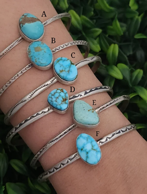 fashion bangles and bracelets -Stamped Sterling Silver Turquoise Stacker Cuff Bracelets