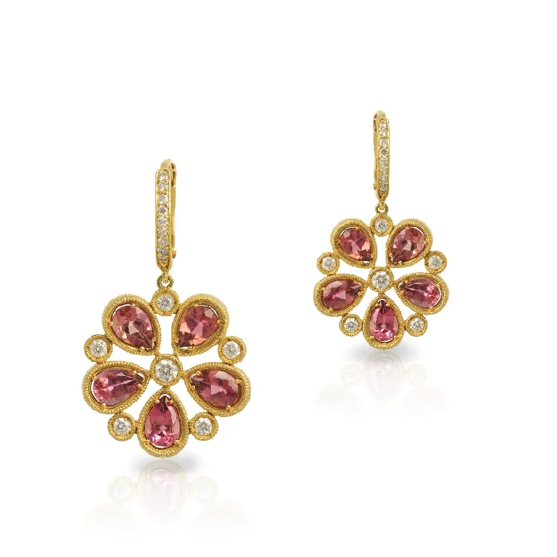 stylish chandelier earrings -Pink Tourmaline Hibiscus Earrings