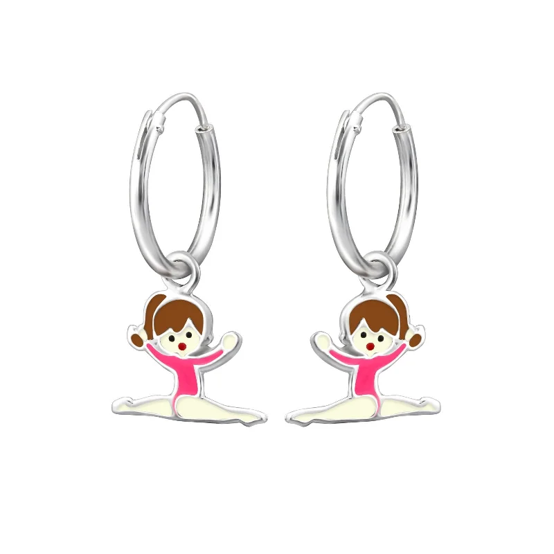 dangly earrings for women -Children's Sterling Silver 'Gymnastic Girl' Hoop Earrings