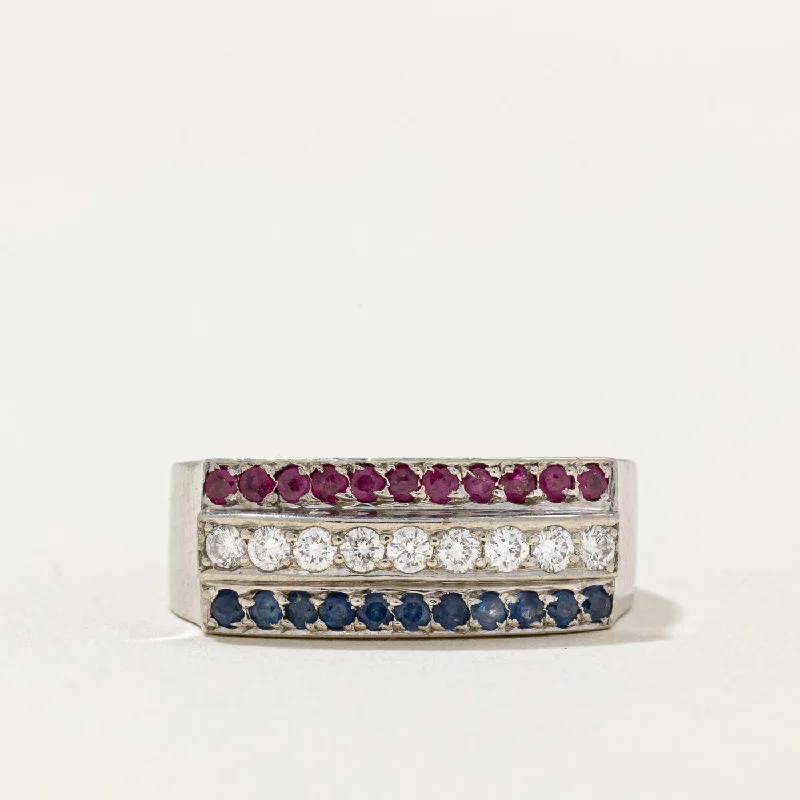 luxury wedding bands -Multi Gemstone 'Red, White & Blue' Ring | 0.40ctw | SZ 6.25 |