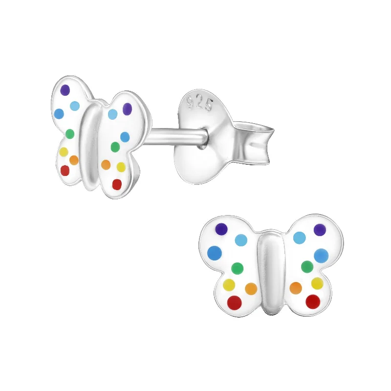 chic ear jackets -Children's Sterling Silver Rainbow Spots Butterfly Stud Earrings