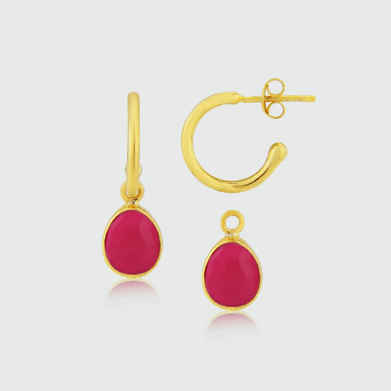 bridal earrings for weddings -Manhattan Gold & Fuchsia Pink Chalcedony Interchangeable Gemstone Earrings