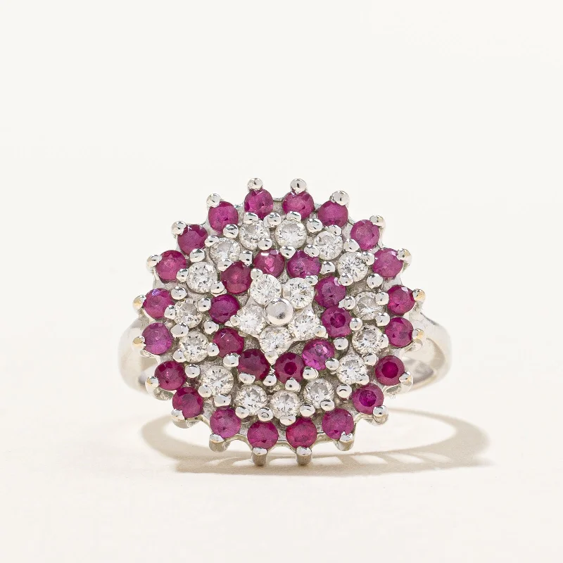 statement rings for women -Ruby & Diamond Circle Ring | 0.70ctw, 0.40ctw | SZ 5.25 |