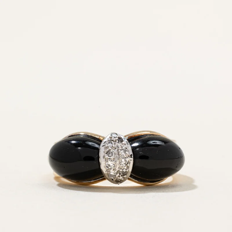 gold diamond rings for women -Onyx & Diamond Cocktail Ring | 5.00ctw, 0.10ctw | SZ 7 |