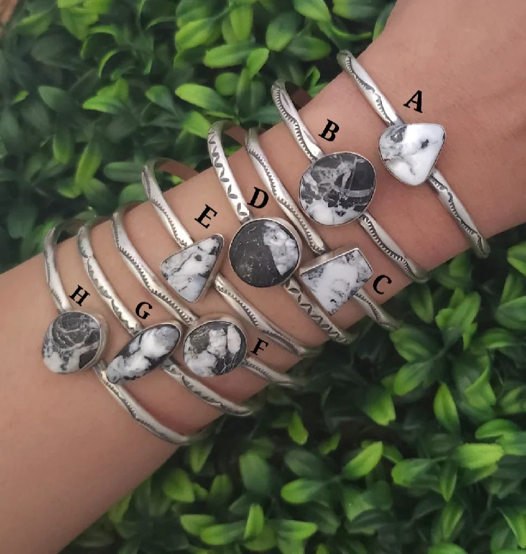 charm bracelets for women -Stamped Sterling Silver White Buffalo Stacker Cuff Bracelets