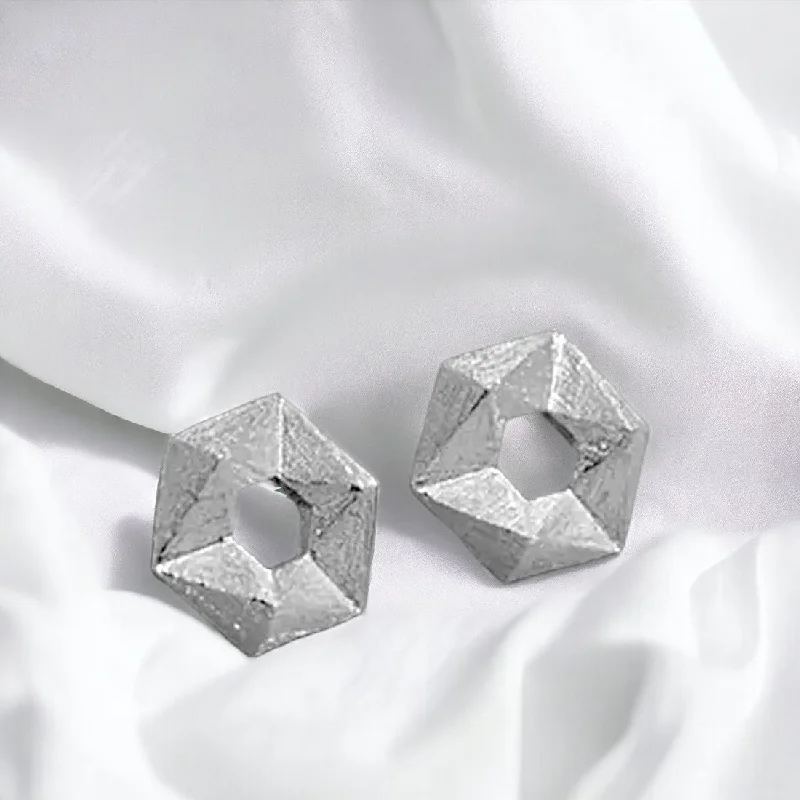 luxurious diamond earrings -Silver Octagon Earring For Women & Girls