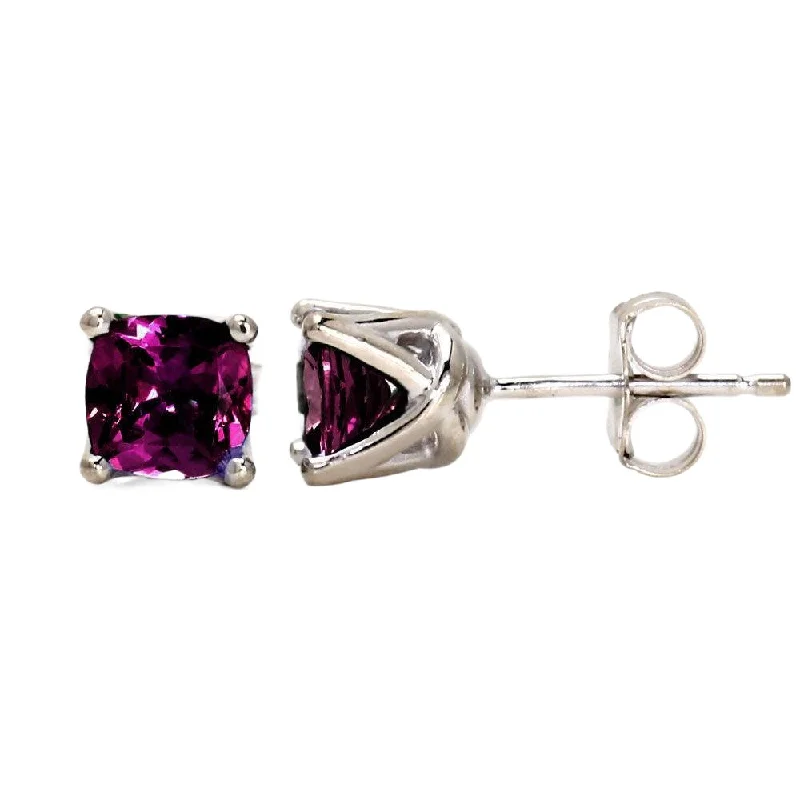 women’s unique diamond rings -Natural Rhodolite Garnet Studs Square Cushion Cut Earrings in 14K Gold