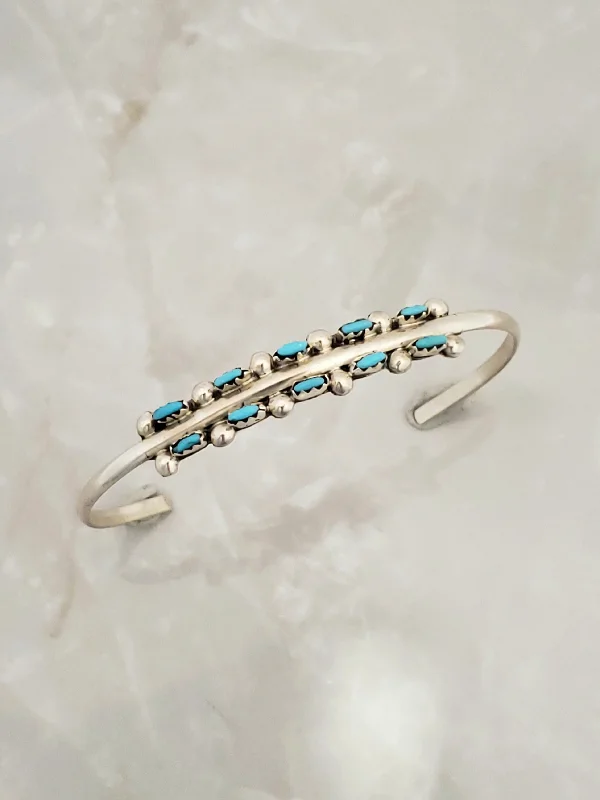 women’s bracelet sets -Stamped Sterling Silver Zuni Turquoise Bracelet