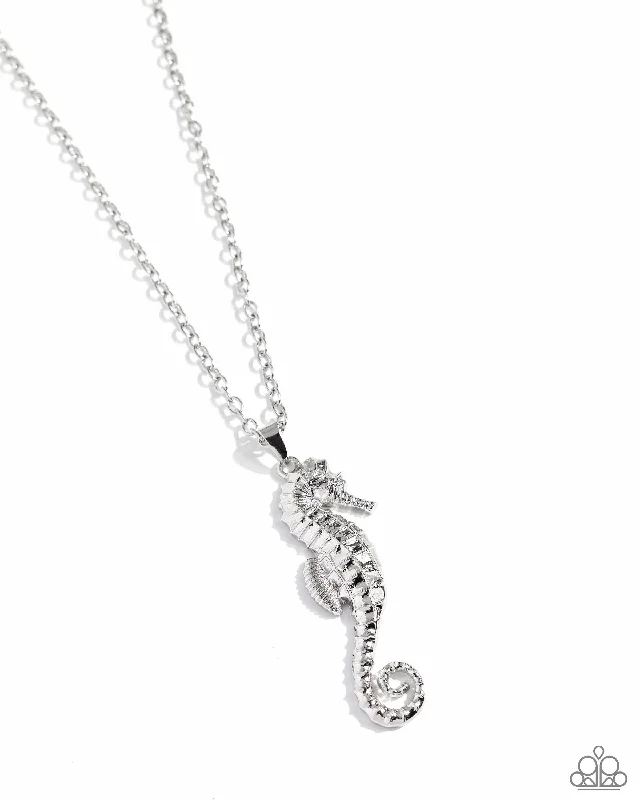 colorful necklaces for women -Sparkling Seahorse - Silver