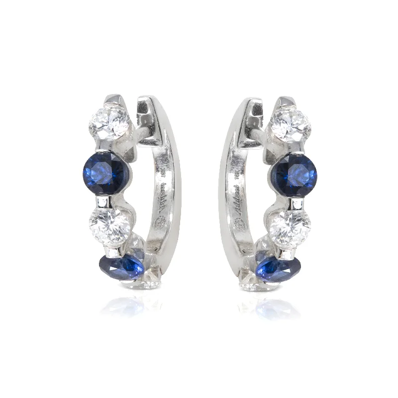 luxury crystal earrings -Addessi Diamond & Sapphire Huggie Earrings