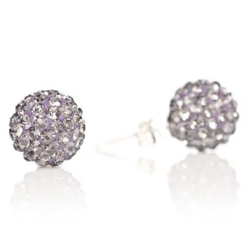 women’s heart-shaped earrings -925 Sterling Silver Lilac - Purple Czech Crystal Disco Ball Earrings