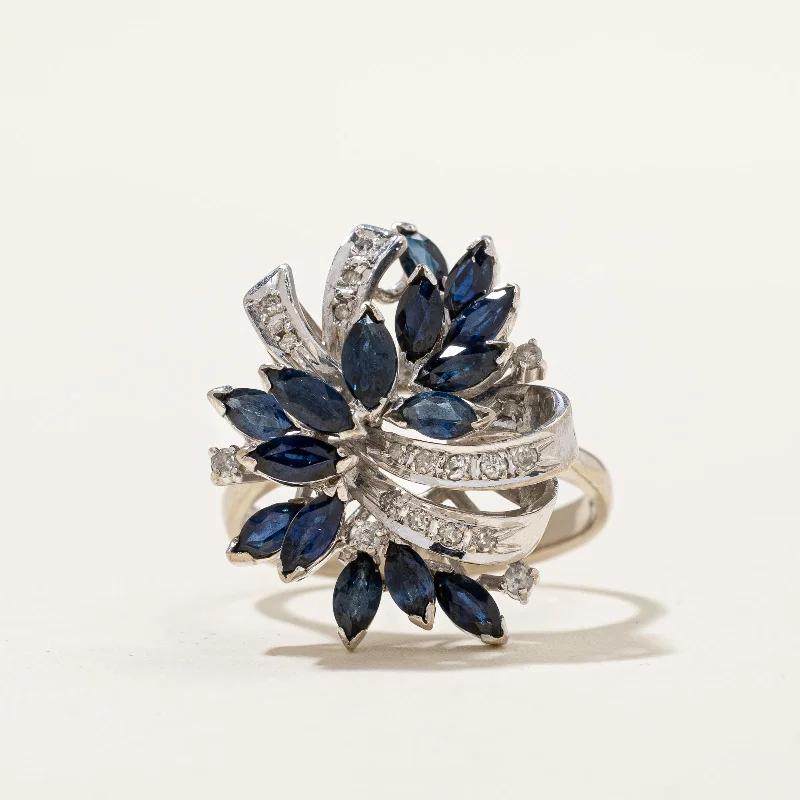 stylish silver rings -Blue Sapphire & Diamond Ring | 1.90ctw, 0.10ctw | SZ 9 |