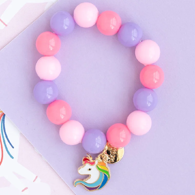 eco-friendly bracelets for women -Rainbow Unicorn Enamel Charm Stretch Bead Bracelet Children