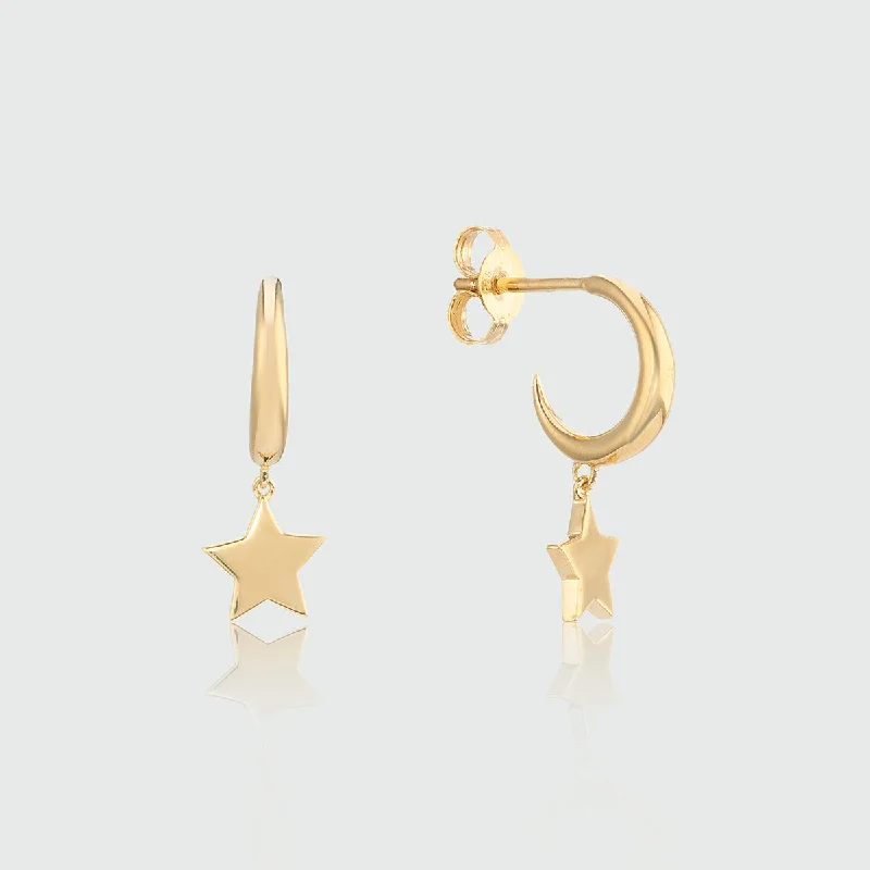 affordable silver earrings -Alta Gold Vermeil Moon Hoop Earrings with Star Drops