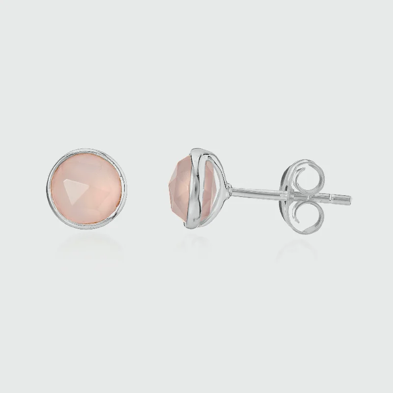 fashion-forward earrings -Savanne Sterling Silver & Pink Chalcedony Stud Earrings