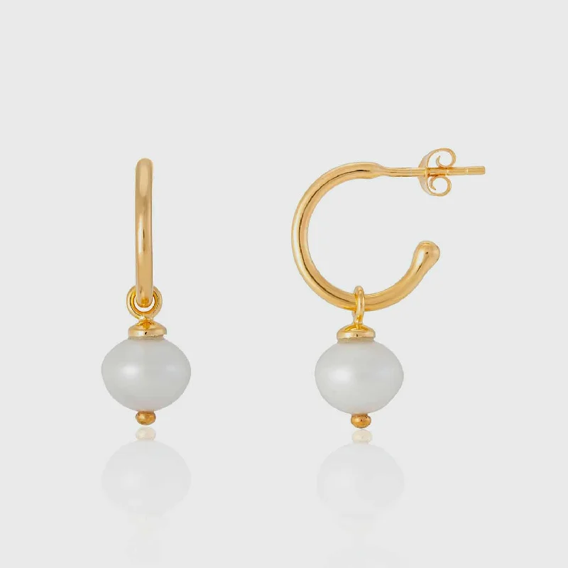 modern drop earrings -Manhattan 9ct Gold & Freshwater Pearl Hoop Earrings