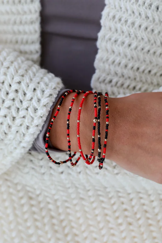 vintage style bracelets -Audrey Red/Black Beaded Bracelet Set