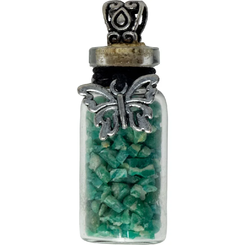 heart-shaped necklaces for women -1.75" Gemstone Chip Bottle Necklace - Amazonite with Butterfly