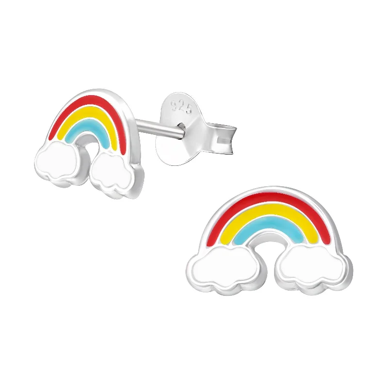 dazzling crystal earrings -Children's Sterling Silver Rainbow Stud Earrings