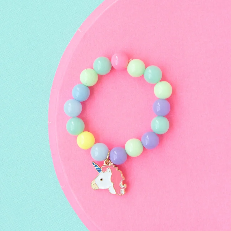 elegant silver cuff bracelets -Unicorn Enamel Charm on Stretch Bead Children’s Bracelet